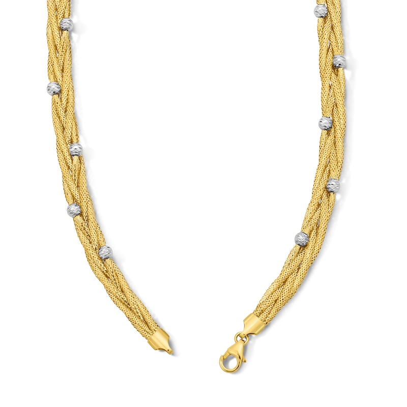 Main Image 2 of 7.0mm Braided Cable Chain Beaded Necklace in Solid 18K Gold - 17"