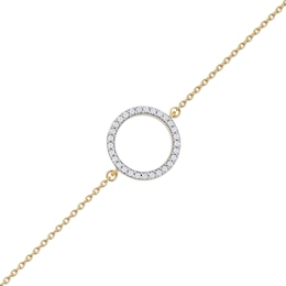 0.11 CT. T.W. Diamond Lined Circle Bracelet in 10K Gold - 7.25"