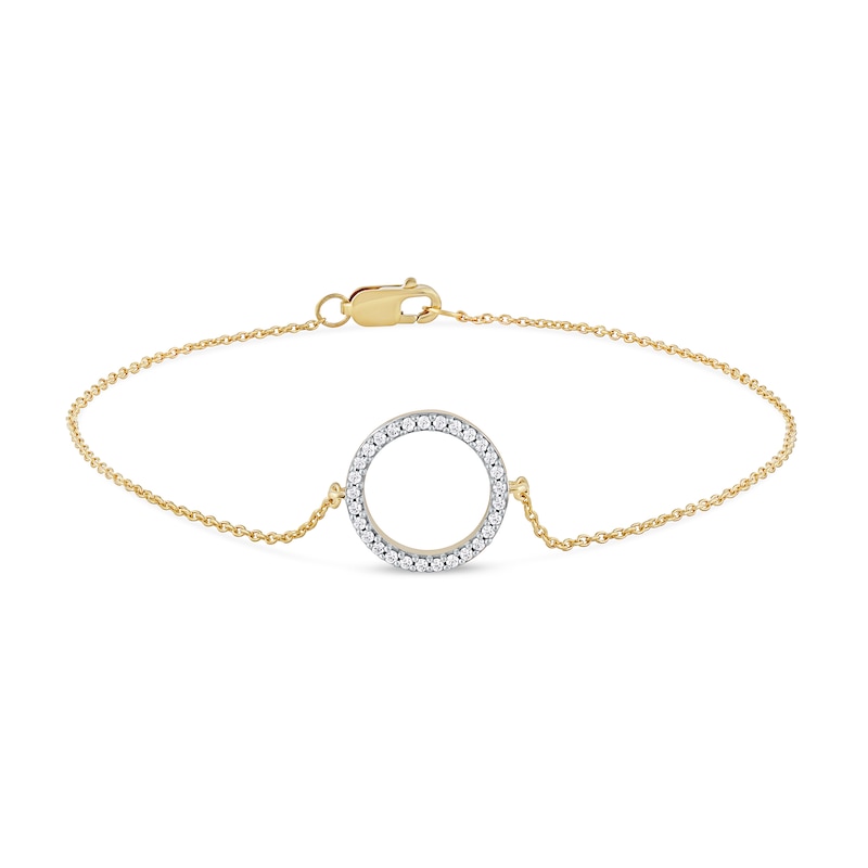 Main Image 2 of 0.11 CT. T.W. Diamond Lined Circle Bracelet in 10K Gold - 7.25"