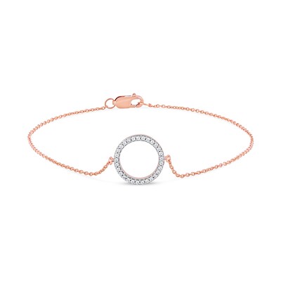 0.11 CT. T.W. Diamond Lined Circle Bracelet in 10K Rose Gold - 7.25"