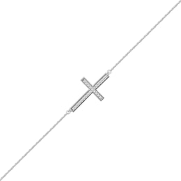 0.12 CT. T.W. Diamond Sideways Cross Bracelet in 10K White Gold - 7.25"