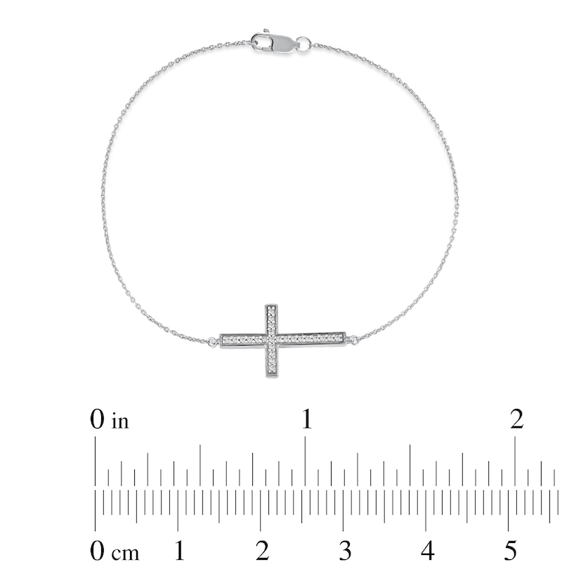 Main Image 4 of 0.12 CT. T.W. Diamond Sideways Cross Bracelet in 10K White Gold - 7.25"