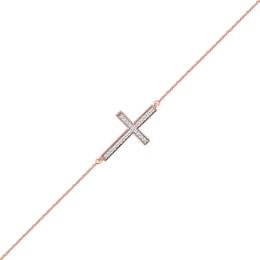 0.12 CT. T.W. Diamond Sideways Cross Bracelet in 10K Rose Gold - 7.25&quot;