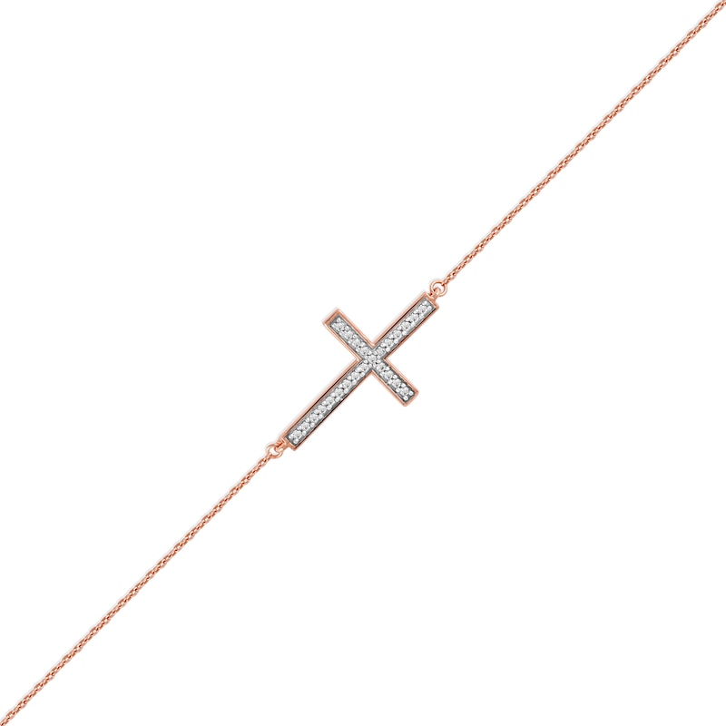 0.12 CT. T.W. Diamond Sideways Cross Bracelet in 10K Rose Gold - 7.25"
