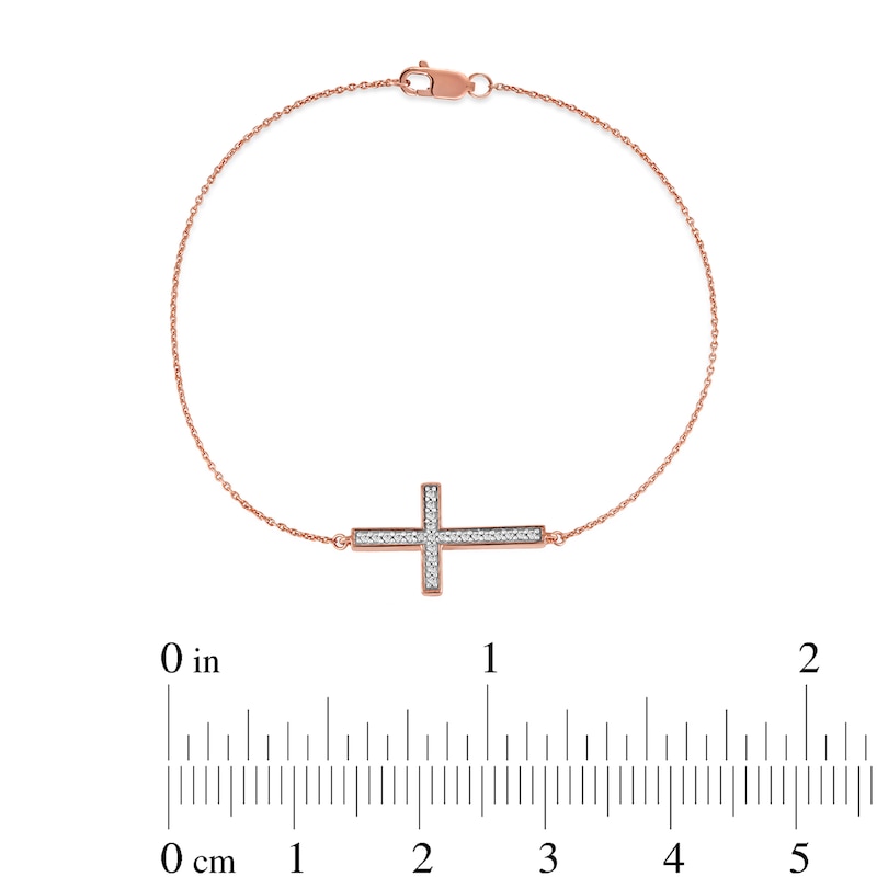 Main Image 4 of 0.12 CT. T.W. Diamond Sideways Cross Bracelet in 10K Rose Gold - 7.25"