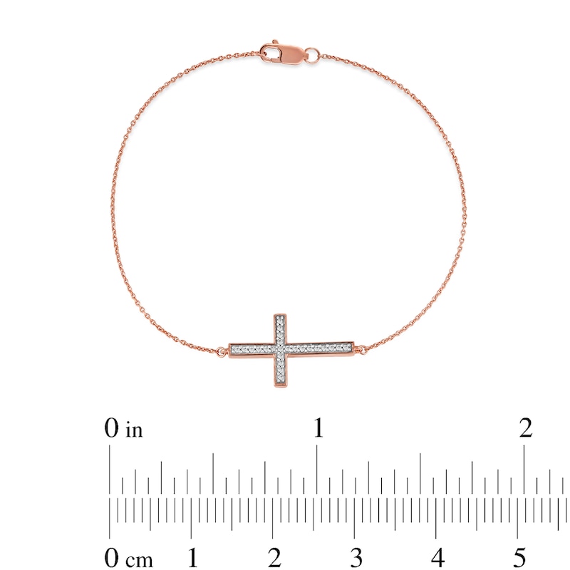 0.12 CT. T.W. Diamond Sideways Cross Bracelet in 10K Rose Gold - 7.25"