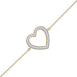 0.12 CT. T.W. Diamond Lined Heart Bracelet in 10K Gold - 7.25"