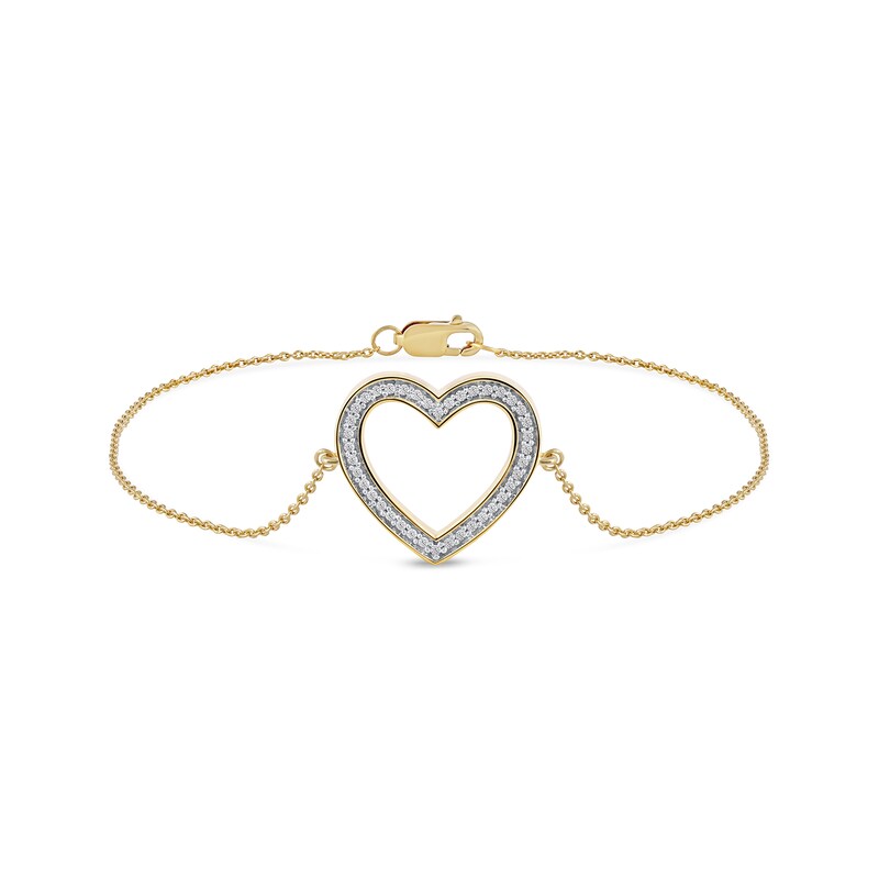 Main Image 2 of 0.12 CT. T.W. Diamond Lined Heart Bracelet in 10K Gold - 7.25&quot;