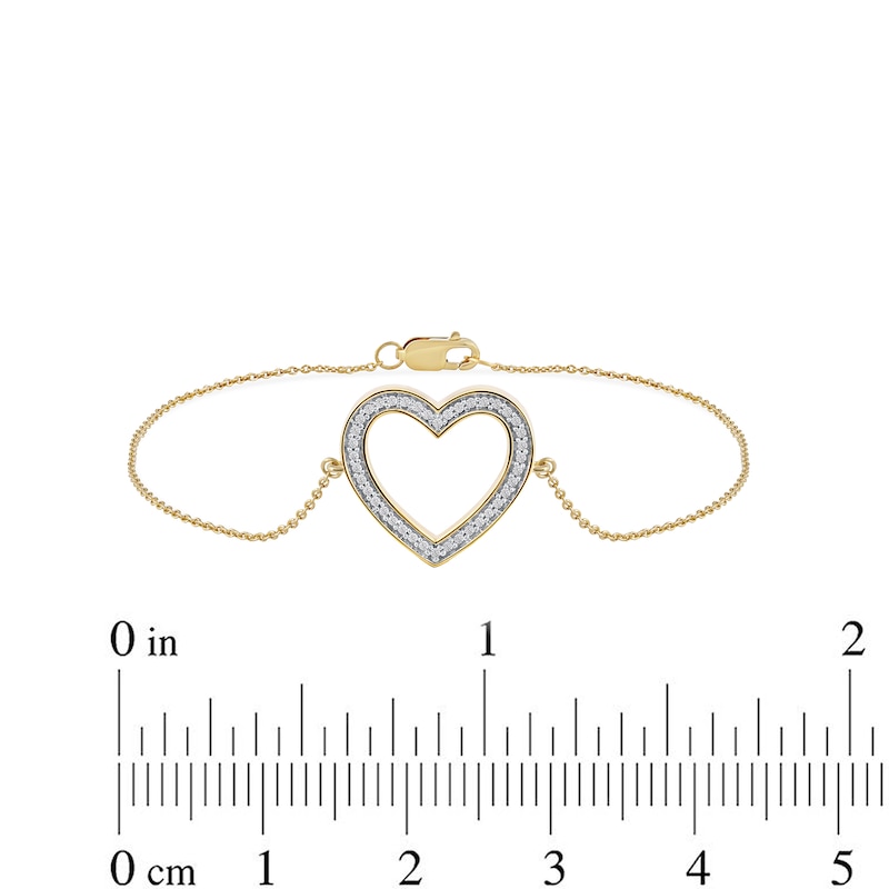 Main Image 4 of 0.12 CT. T.W. Diamond Lined Heart Bracelet in 10K Gold - 7.25&quot;