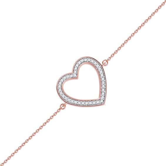 0.12 CT. T.W. Diamond Lined Heart Bracelet in 10K Rose Gold - 7.25"
