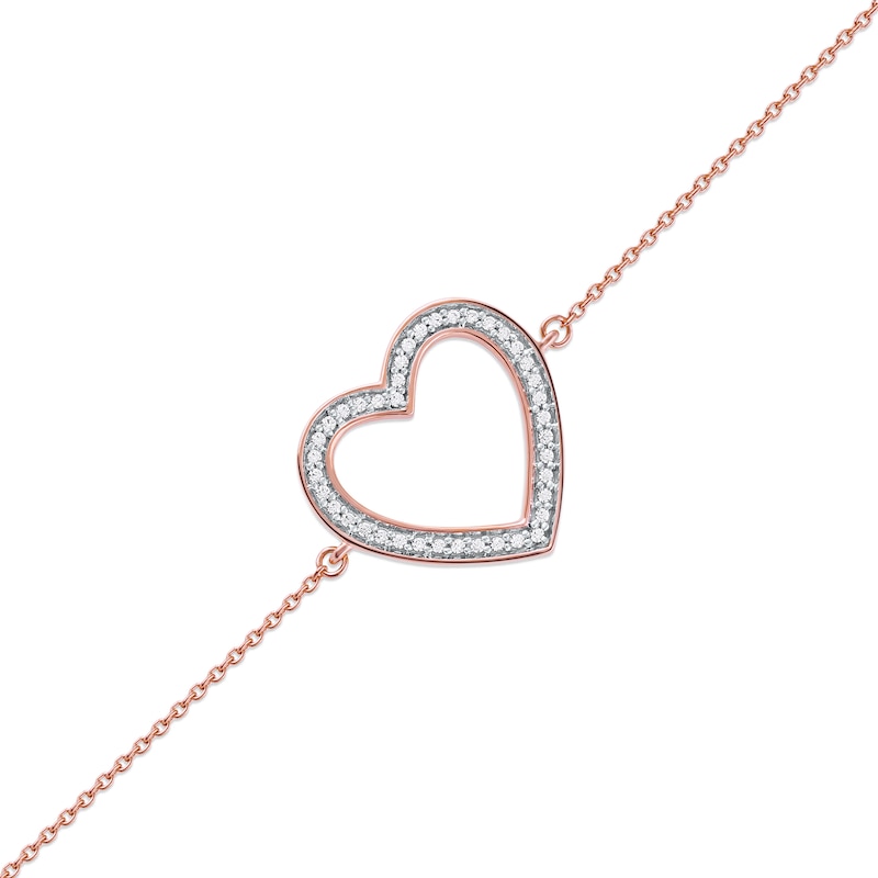 Main Image 1 of 0.12 CT. T.W. Diamond Lined Heart Bracelet in 10K Rose Gold - 7.25"