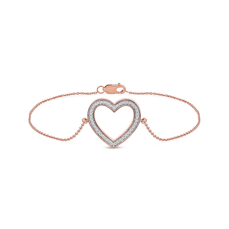 Main Image 2 of 0.12 CT. T.W. Diamond Lined Heart Bracelet in 10K Rose Gold - 7.25"