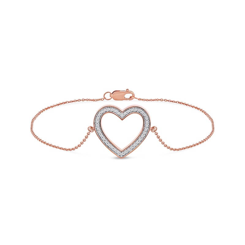 0.12 CT. T.W. Diamond Lined Heart Bracelet in 10K Rose Gold - 7.25"