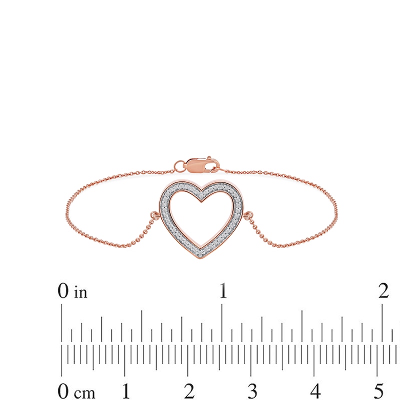 0.12 CT. T.W. Diamond Lined Heart Bracelet in 10K Rose Gold - 7.25"