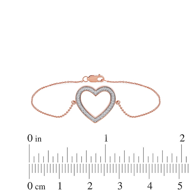 Main Image 4 of 0.12 CT. T.W. Diamond Lined Heart Bracelet in 10K Rose Gold - 7.25"