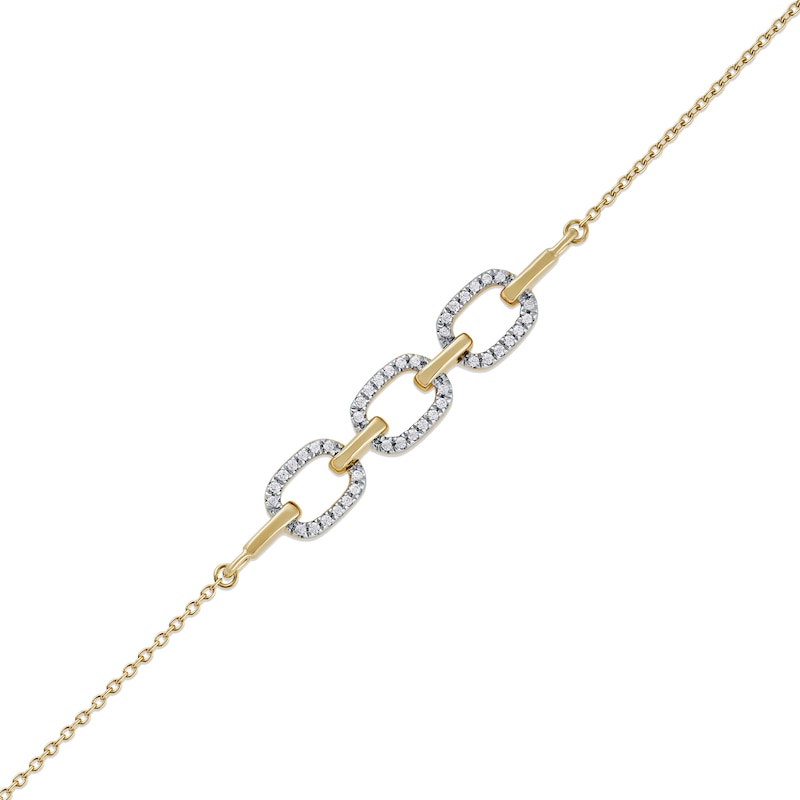 0.12 CT. T.W. Diamond Triple Oval Link Bracelet in 10K Gold - 7.25"