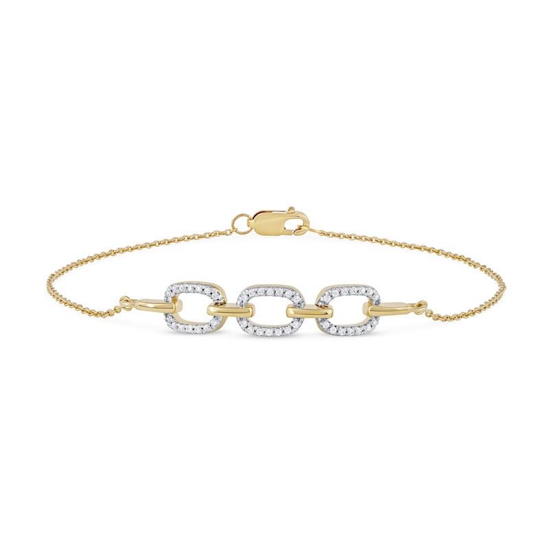 0.12 CT. T.W. Diamond Triple Oval Link Bracelet in 10K Gold - 7.25"