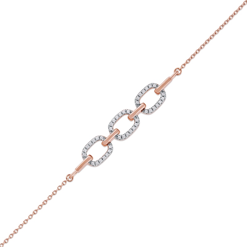 Main Image 1 of 0.12 CT. T.W. Diamond Triple Oval Link Bracelet in 10K Rose Gold - 7.25"