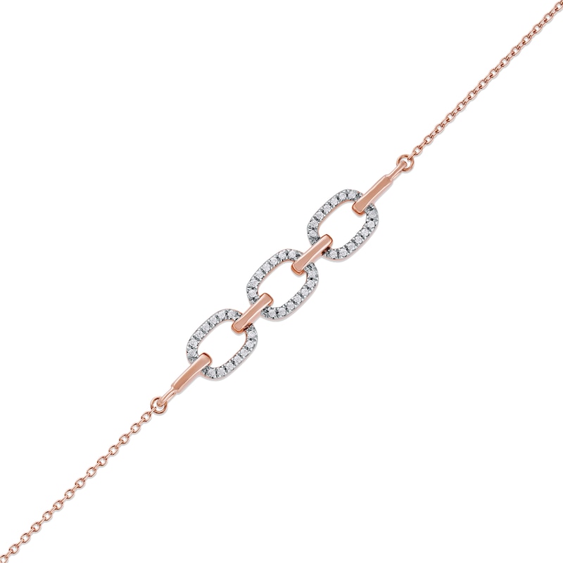 0.12 CT. T.W. Diamond Triple Oval Link Bracelet in 10K Rose Gold - 7.25"|Peoples Jewellers