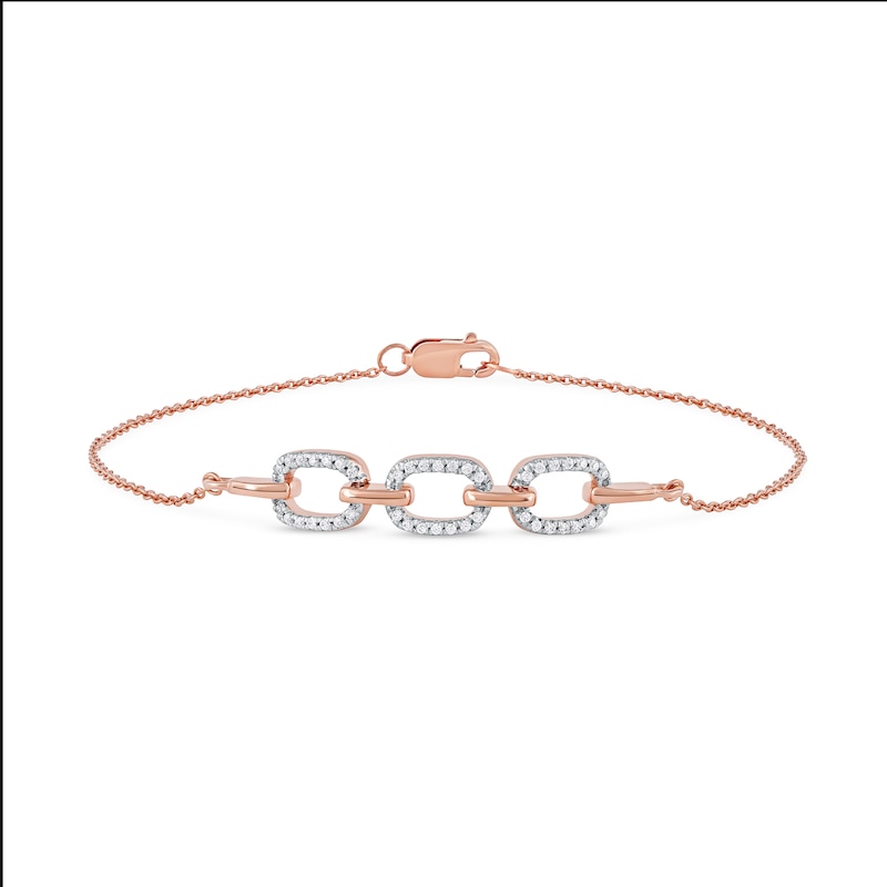 Main Image 2 of 0.12 CT. T.W. Diamond Triple Oval Link Bracelet in 10K Rose Gold - 7.25"