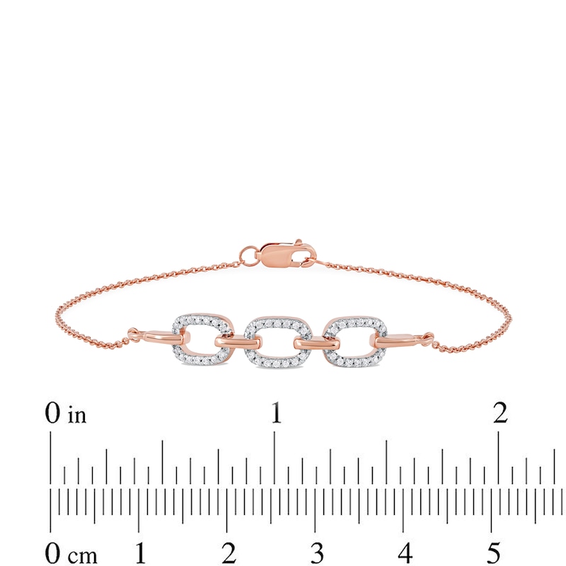Main Image 4 of 0.12 CT. T.W. Diamond Triple Oval Link Bracelet in 10K Rose Gold - 7.25"