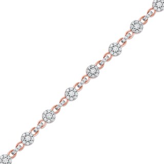 1.50 CT. T.W. Multi-Diamond Alternating Link Line Bracelet in 10K Rose Gold - 7.25"