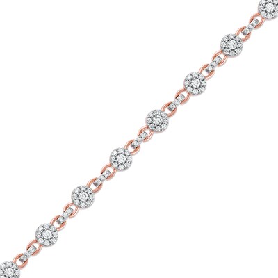 1.50 CT. T.W. Multi-Diamond Alternating Link Line Bracelet in 10K Rose Gold - 7.25"