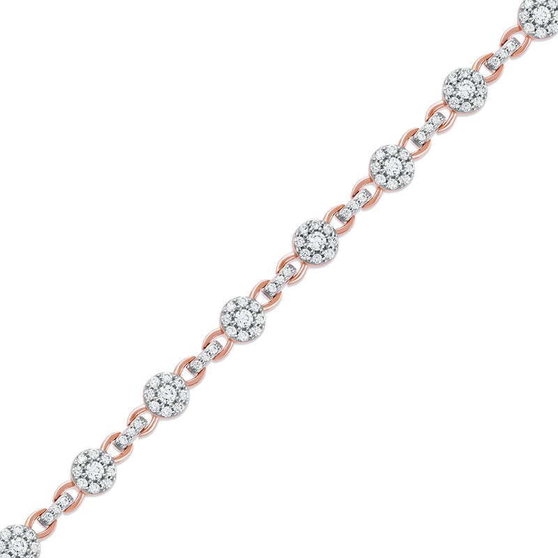 1.50 CT. T.W. Multi-Diamond Alternating Link Line Bracelet in 10K Rose Gold - 7.25"