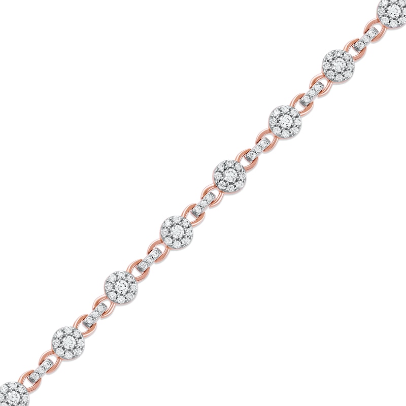 Main Image 1 of 1.50 CT. T.W. Multi-Diamond Alternating Link Line Bracelet in 10K Rose Gold - 7.25"