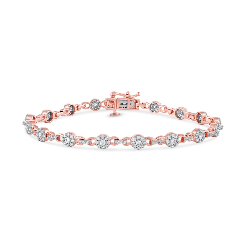 Main Image 2 of 1.50 CT. T.W. Multi-Diamond Alternating Link Line Bracelet in 10K Rose Gold - 7.25"
