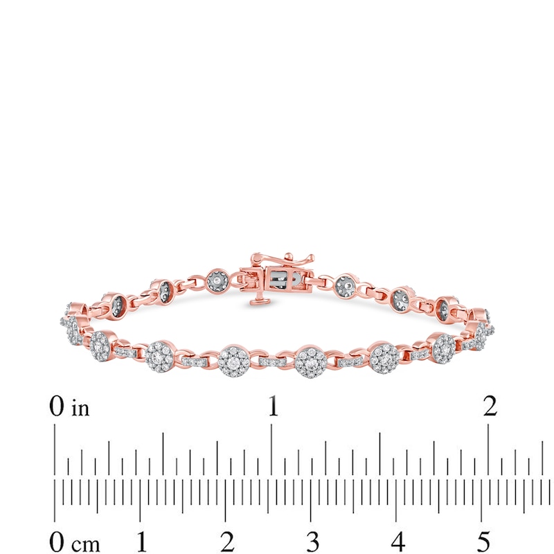 Main Image 4 of 1.50 CT. T.W. Multi-Diamond Alternating Link Line Bracelet in 10K Rose Gold - 7.25"