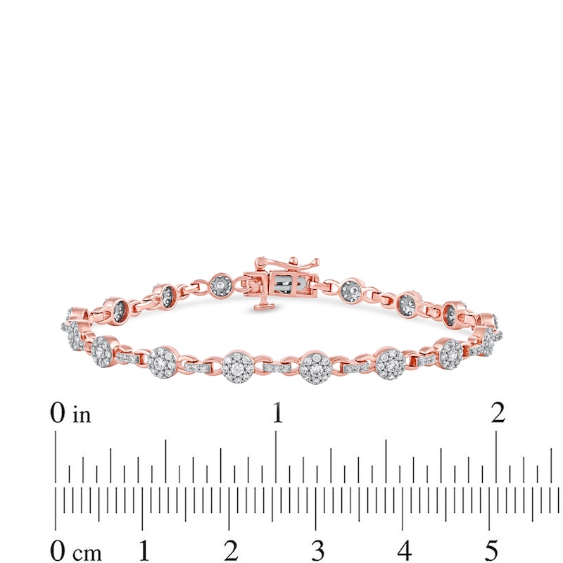 1.50 CT. T.W. Multi-Diamond Alternating Link Line Bracelet in 10K Rose Gold - 7.25"