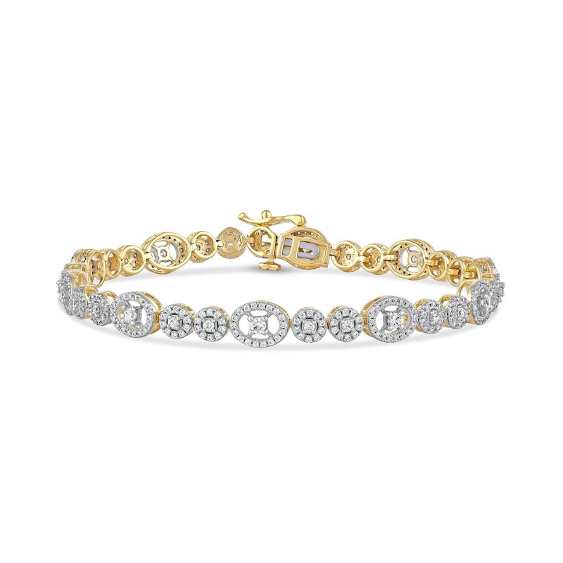 Main Image 2 of 2.00 CT. T.W. Multi-Diamond Oval and Round Alternating Link Line Bracelet in 10K Gold - 7.25"