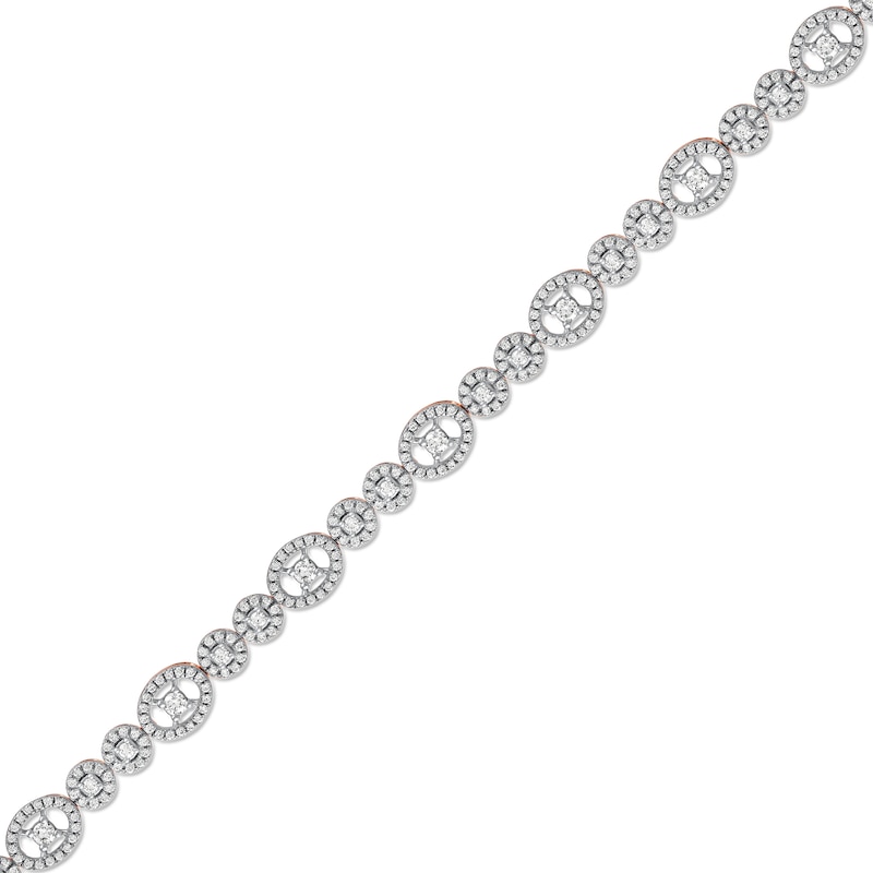 Main Image 1 of 2.00 CT. T.W. Multi-Diamond Oval and Round Alternating Link Line Bracelet in 10K Rose Gold - 7.25"