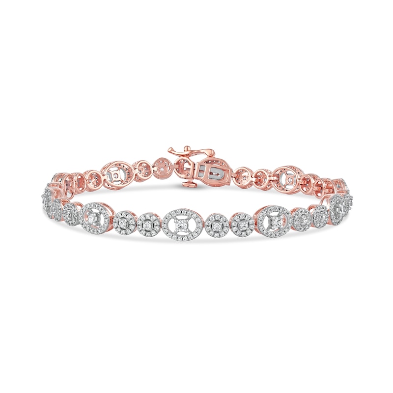 Main Image 2 of 2.00 CT. T.W. Multi-Diamond Oval and Round Alternating Link Line Bracelet in 10K Rose Gold - 7.25"