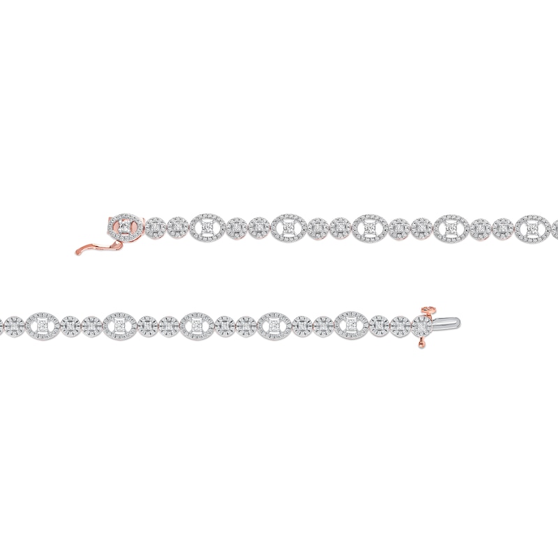 Main Image 3 of 2.00 CT. T.W. Multi-Diamond Oval and Round Alternating Link Line Bracelet in 10K Rose Gold - 7.25"