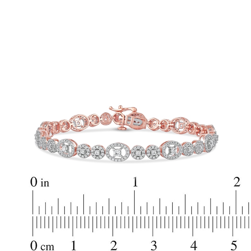 Main Image 4 of 2.00 CT. T.W. Multi-Diamond Oval and Round Alternating Link Line Bracelet in 10K Rose Gold - 7.25"