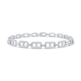 1.00 CT. T.W. Diamond Mariner Chain Alternating Link Bracelet in 10K White Gold - 8.5&quot;