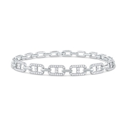 1.00 CT. T.W. Diamond Mariner Chain Alternating Link Bracelet in 10K White Gold - 8.5"