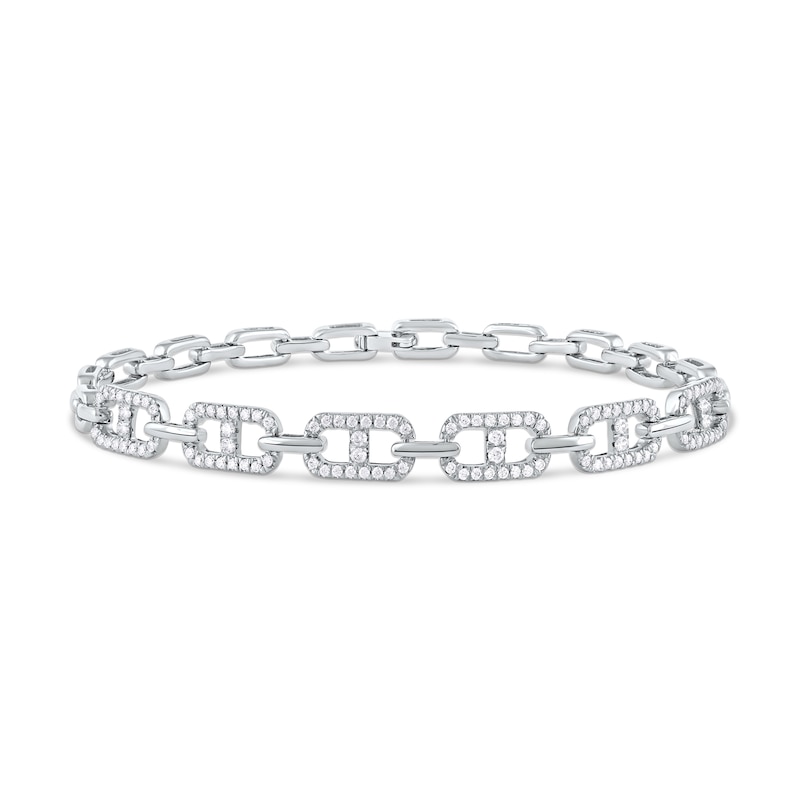 Main Image 1 of 1.00 CT. T.W. Diamond Mariner Chain Alternating Link Bracelet in 10K White Gold - 8.5"