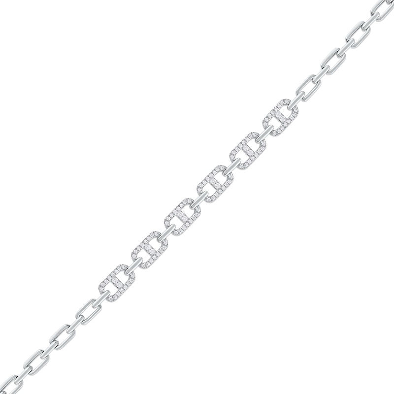 Main Image 2 of 1.00 CT. T.W. Diamond Mariner Chain Alternating Link Bracelet in 10K White Gold - 8.5"