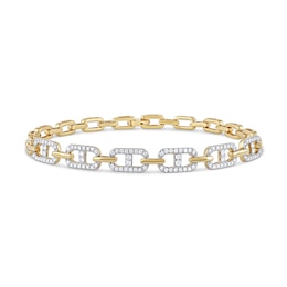 1.00 CT. T.W. Diamond Mariner Chain Alternating Link Bracelet in 10K Gold - 8.5&quot;