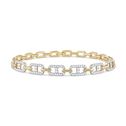 1.00 CT. T.W. Diamond Mariner Chain Alternating Link Bracelet in 10K Gold - 8.5"