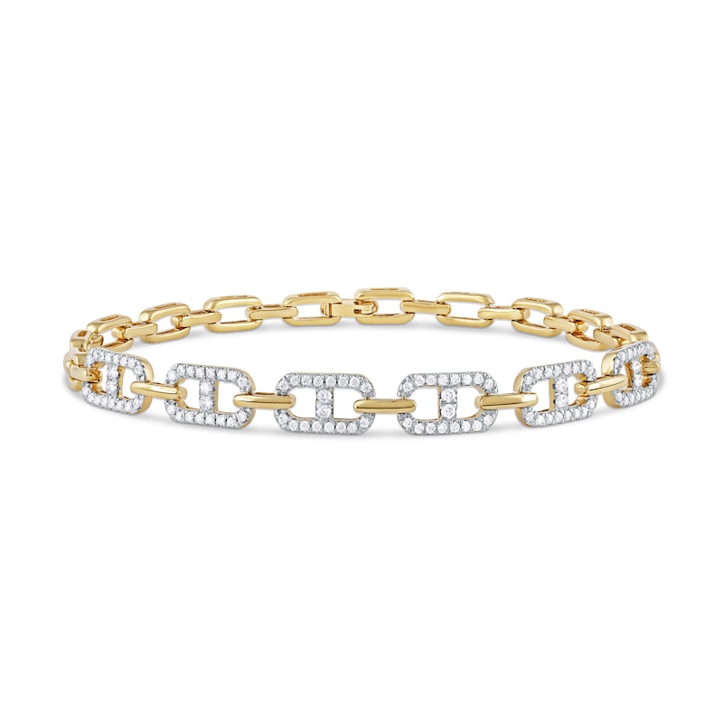 Main Image 1 of 1.00 CT. T.W. Diamond Mariner Chain Alternating Link Bracelet in 10K Gold - 8.5"