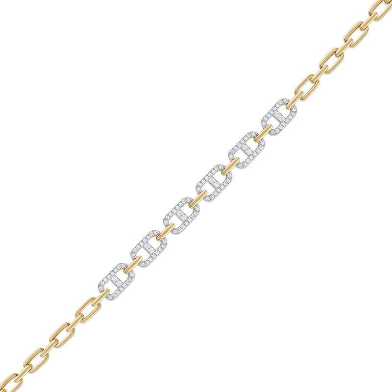 Main Image 2 of 1.00 CT. T.W. Diamond Mariner Chain Alternating Link Bracelet in 10K Gold - 8.5"
