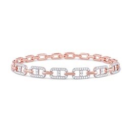 1.00 CT. T.W. Diamond Mariner Chain Alternating Link Bracelet in 10K Rose Gold - 8.5&quot;