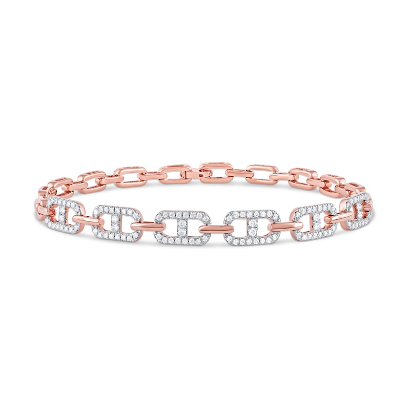 1.00 CT. T.W. Diamond Mariner Chain Alternating Link Bracelet in 10K Rose Gold - 8.5"|Peoples Jewellers