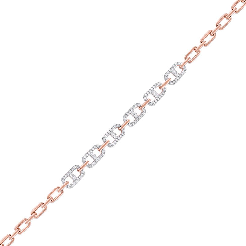 Main Image 2 of 1.00 CT. T.W. Diamond Mariner Chain Alternating Link Bracelet in 10K Rose Gold - 8.5"