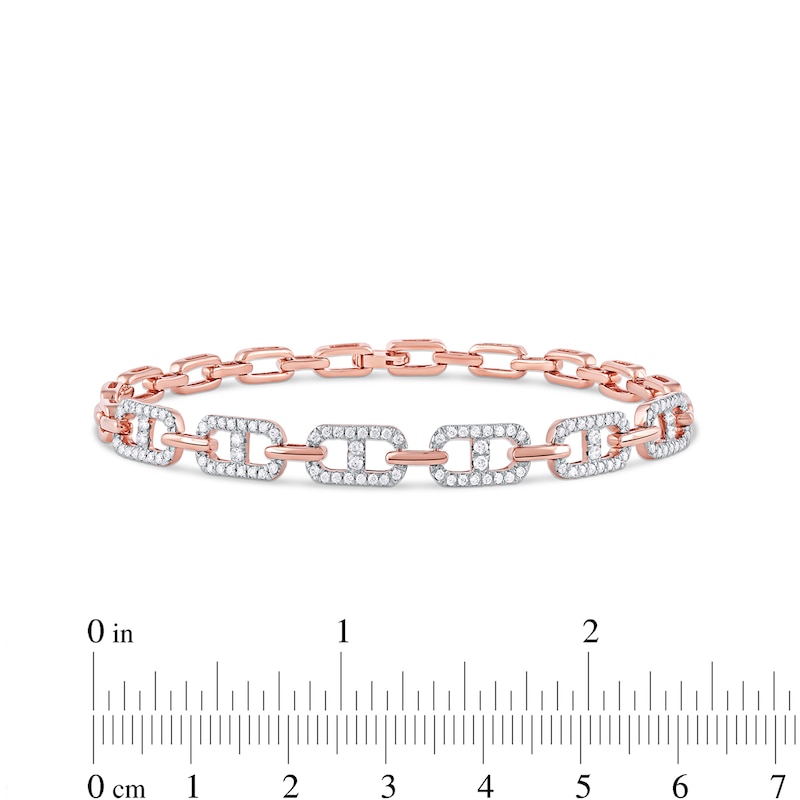Main Image 4 of 1.00 CT. T.W. Diamond Mariner Chain Alternating Link Bracelet in 10K Rose Gold - 8.5"
