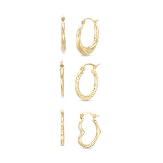 Diamond-Cut Three Piece Hoop Earrings Set in 10K Gold
